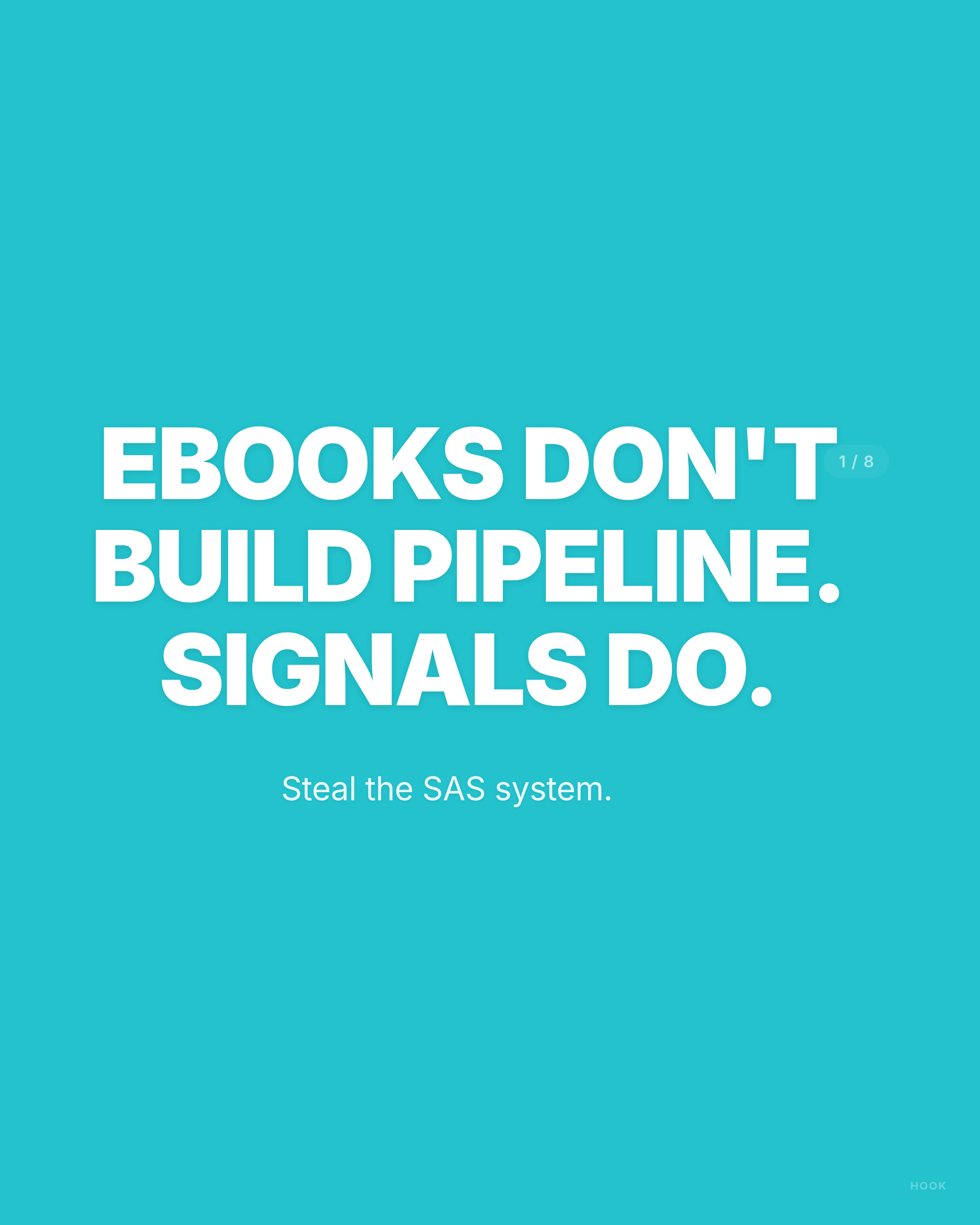 Ebooks don't build pipeline. Signals do. - LinkedIn carousel slide 1 of 8